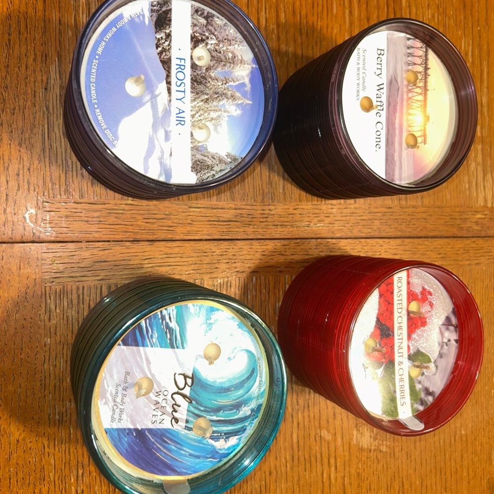 Rare Ribbed Bath and Body Works Set of 3 Wick Candles